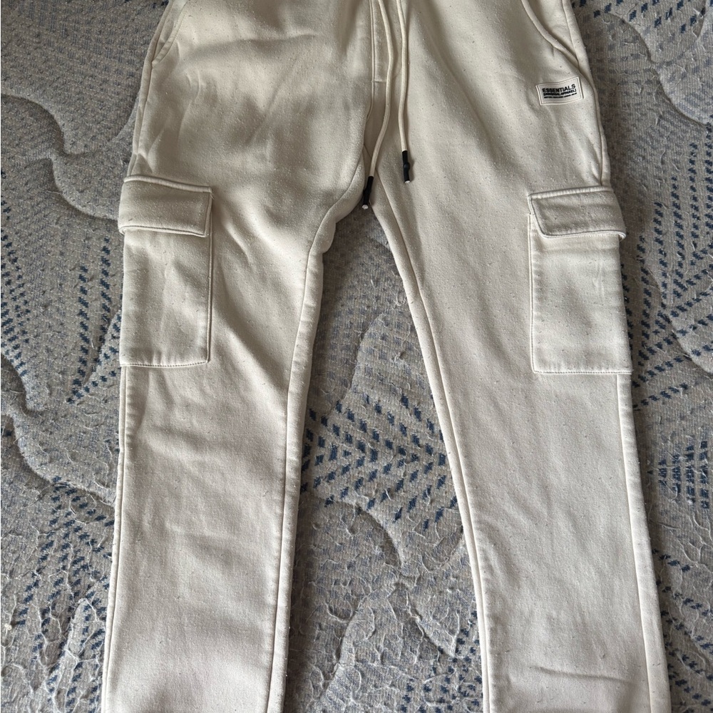 Essentials Men's Cream Cargo Joggers with Drawstring